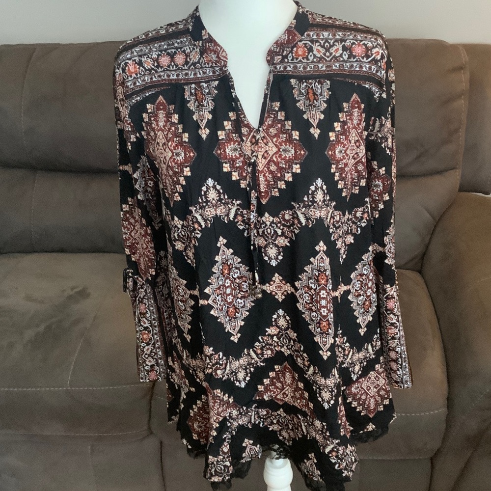 Style & Co. Black and Brown Geometric Tunic